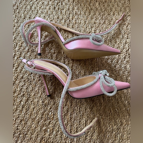 Mach & Mach Double Bow Satin Pumps Pink 110mm - Picture 11 of 14
